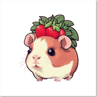 cute guinea pig with strawbeerys on head Posters and Art